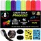 Vaci 8 Multicolored Liquid Chalk Markers with Tape, Stencils & Labels | Erasable, Non-Toxic, Water-Based Pens | 6 mm Reversible Tip | On Chalkboards, Windows, Glass, Blackboards & More | Adults